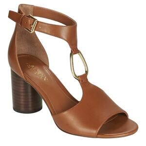 Lauren Ralph Lauren LRL Elesia Brown Leather Open Toe Sandals Heels Size 7.5